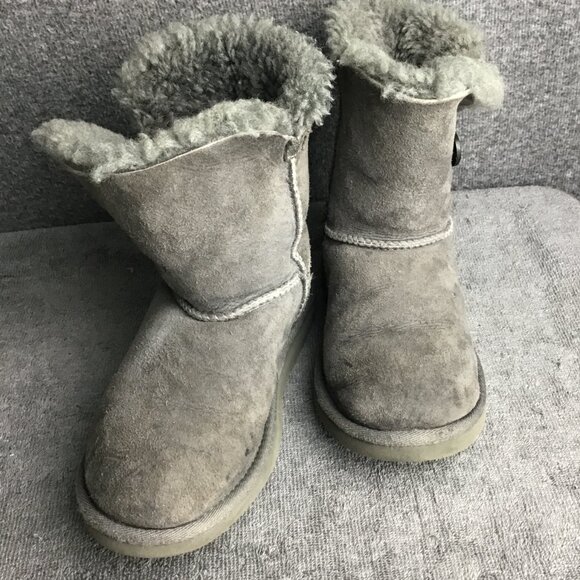 UGG Kids Sz 3 Gray Button Closure Boots - Picture 2 of 9